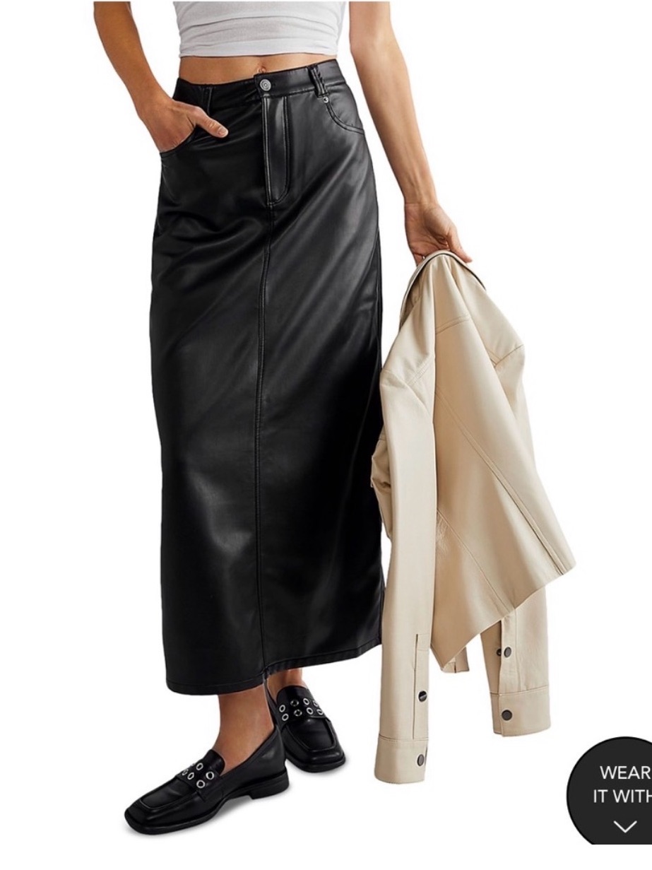 Free People Black Faux Leather Maxi Skirt